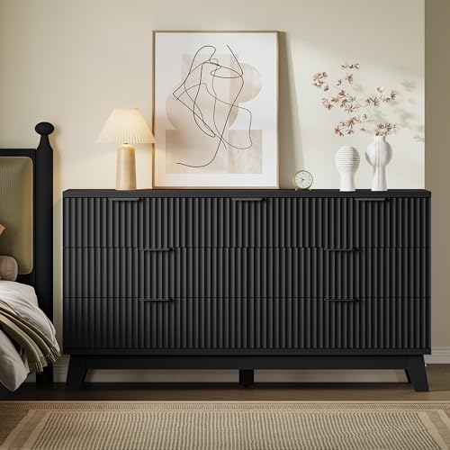 BORNOON 57" Long Dresser for Bedroom, 7-Drawer Fluted Chest, Wide Wood Storage Dresser with Metal Slides and Handles, Stable Base, Modern Clothes Organizer for Primary Suite, Guest Room, Nursery