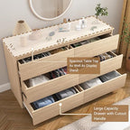 Vibe & Dine 6 Drawer Double Dresser, Modern Chest of Drawers with Wide Storage for Closet, Bedroom, Living Room, Natural Wood