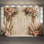 Bohemian Pampas Grass Art Photography Backdrops Retro Boho Flowers Window Photography Background Bohemian Room Backdrops Adult Birthday Wedding Maternity Portrait Decor Backdrop (6x4feet) - size: 6x4feet