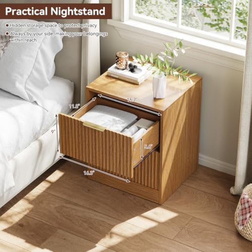 7 Drawer Dresser & 2-Drawer Nightstand Set 3-Piece, Natural Wood丨55 Wide Bedroom Set Night Stand Set of 2 with Metal Handle, Fluted Wood Chest of Drawers Storage Dressers Set for Bedroom