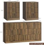 9 Drawer Dresser & 3-Drawer Nightstand Set 3-Piece, Walnut丨63 Long Dresser Set Night Stand Set of 2 with Metal Handle, Modern Wood Chest of Drawers Storage Dressers Set for Bedroom