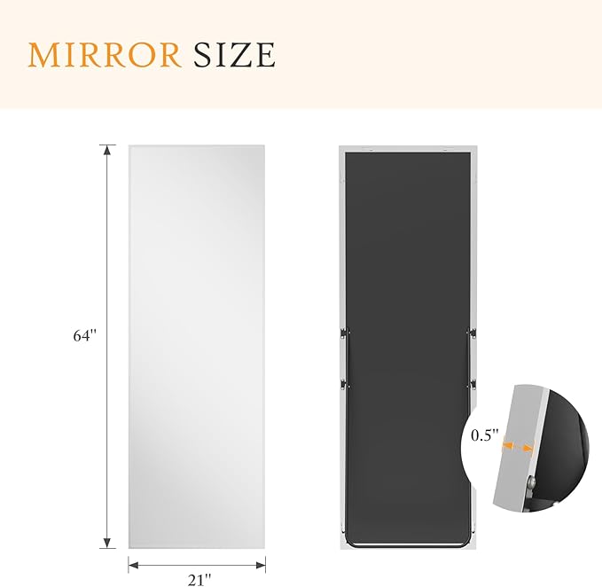 NEWBULIG 64"x21" Full Length Mirror, Full Body Floor Mirror with Aluminum Alloy Thin Frame, Wall or Standing Mirror for Bedroom, Living Room, Dressing Room, Silver
