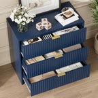 Furniway Navy Blue Dresser for Bedroom, Modern Dresser with 3 Drawers and Smooth Slides, Wide Chest of Drawers with Golden Handles for Bedroom, Living Room, Closet, 15.7" D x 31.5" W x 29.6" H