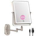 FASCINATE 5000mAh Rechargeable Wall Mounted Makeup Mirror, Bathroom Mirror Rectangle 8.7" Double Sided Touch Switch 1X 30X Magnifying, 3 Color Setting, Extended Arm 360° Swivel Foldable Nickel