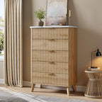 GarveeHome Fluted Dresser for Bedroom with 5 Deep Drawers, Natural Oak