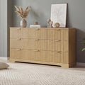 Wooden 9 Drawer Dresser for Bedroom, Fluted Dresser with Storage and Metal Handle, Modern Chest of Drawers for Living Room, Entryway, Natural Oak