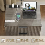 3 Drawers Nightstands Set of 2 w/Charging Station, Modern Fluted Dresser