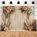 Bohemian Pampas Grass Art Photography Backdrops Retro Boho Flowers Window Photography Background Bohemian Room Backdrops Adult Birthday Wedding Maternity Portrait Decor Backdrop (5x3feet) - size: 5x3feet