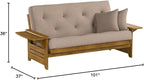 Nirvana Futons Brentwood Tray Arm Futon Sofabed Set - Queen Frame, 8" Microfiber Khaki Mattress, Heritage Finish