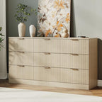 MALOL Fluted 9 Drawer Dresser for Bedroom, 59" Wide Wood Chest of Drawers with Metal Handle, Long Dresser Storage Organizer TV Stand for Closet, Living Room, Hallway, Natural Wood