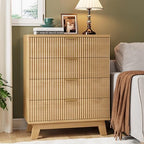 Xixini Fluted Nightstand with 4 Drawers, 31.5" Wide Side Table, Natural Oak