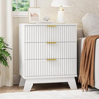 Xixini Fluted Nightstand with 3 Drawers, 24" Wide Side Table, White