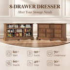 Farmhouse 8-Drawer Dresser with Charging Station for Bedroom