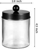 Amolliar 4 Pack Glass Apothecary Jars Bathroom Vanity Storage Organizer Set-Qtip Dispenser Holder with Stainless Steel Lids &Cute Stickers-Countertop Canister for Qtips,Cotton Swabs,Makeup Sponges