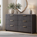 47" Fluted 6 Drawer Dresser for Bedroom, Living Room, Entryway Black Walnut