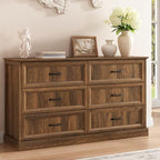 Farmhouse 6 Drawer Dresser for Bedroom, 55" Walnut Dresser with TV Stand