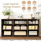 9 Drawer Fluted Dresser for Bedroom with Deep Drawers, Walnut丨63 Wide Wood Dresser, Large Chest of Drawers, Modern Long TV Stand, Storage Cabinet Side Table for Living Room, Hallway
