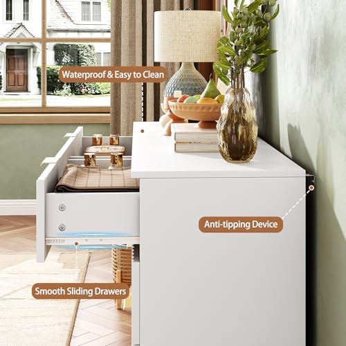 47.2" Wide Fluted 8 Drawer Dresser for Bedroom, White