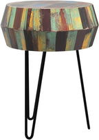 Drum Round Wood Side Table 16" x 16" x 21" H Reclaimed Rustic Multicolor Patio