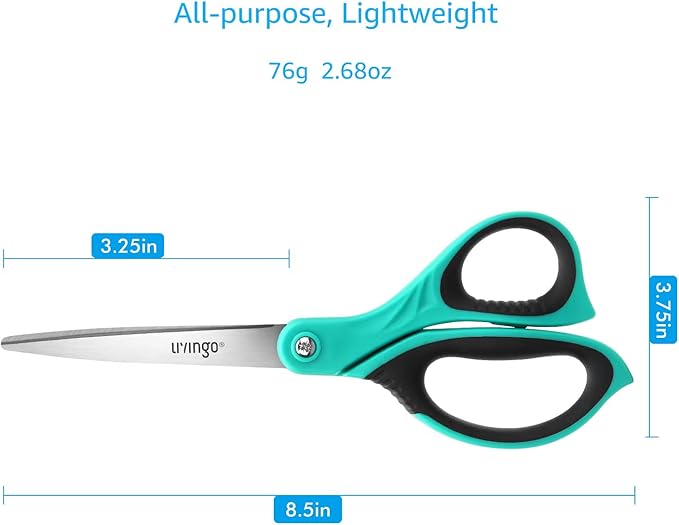 LIVINGO Scissors All Purpose Heavy Duty - 3 Pack 8.5” Blue Sharp Shears for Office Home and School Crafting Sewing Cutting Paper Fabric