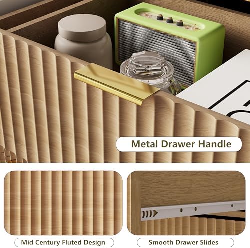 HUANLEGO 48" W Tall Fluted Dresser for Bedroom with 8 Drawer, Oak