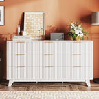 Bonnlo Fluted Dresser, 57" Wide Dresser Wood, Large 9 Drawer Dressers for Bedroom with Metal Handle, Wooden Dresser TV Stand, White