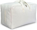 DoYiKe Soft Large Canvas Comforter Storage Bags with Four Carrying Handles and Clear Window, Closet Organizer for Clothing, Blankets Sheets Pillows and Bedding, 80L, White