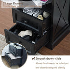 Farmhouse 2 Drawers Dresser for Bedroom,Black Dresser with Charging Station