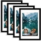 Hongkee 14x22 Picture Frame Set of 4, 14 x 22 Black Wood Style(Mat 12x18)