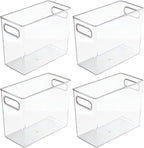 mDesign Plastic Tall Food Storage Organization Container Bin with Handles for Kitchen, Pantry, Cabinet, Fridge/Freezer, Countertop - Organizer for Snacks/Appliances, Ligne Collection, 4 Pack, Clear
