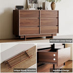 6 Drawer Walnut Dresser for Bedroom, 47" Wide Mid Century Modern Dresser