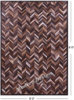 Modern Design Premium Cowhide Leather Carpet with Chevron Pattern, Area Rug (Natural Multi Brown, 9'6"x14'0)