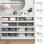 Vibe & Dine Double Dresser 8 Drawer, Modern Wooden Chest of Drawers with Wide Storage for Closet, Bedroom, Living Room, White