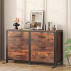 Rustic Brown Dresser for Bedroom, Wide Wood Dressers Furniture with 6 Wooden Drawer and Metal Frame, TV Stand with Deep Drawer (Rustic Brown)