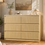Jocoevol 6 Drawer Fluted Dresser, Modern Chest of Drawers for Bedroom with Hidden Handles, Wood Storage Organizer Cabinet for Living Room & Entryway, Natural Oak (15.7" D x 47.3" W x 31.6" H)