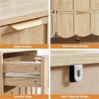 ORRD 9 Drawer Dresser for Bedroom, Modern Closet Chest of Drawers with Wave Fluted Drawer, Wood Storage Small Dresser Organizer for Nursery Bedroom Living Room Hallway Closet (Natural)