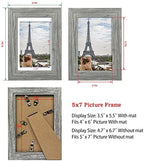 Hongkee 5x7 Picture Frame Set of 4, Made of Real Glass and Grey Wooden Frame, 5 by 7 Photo for Wall or Tabletop - Display Picture 4x6 with Mat or 5x7 Without Mat