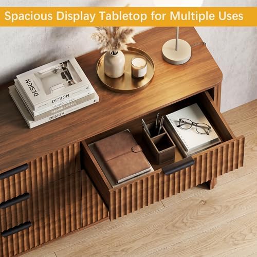 Wodeer 9 Drawer Dresser for Bedroom, 62" W Wide Wood Storage Cabinet with Fluted Design, Modern Chest of Drawers & TV Stand for Living Room, Nursery Clothing Organizer with Metal Slides, Anti-Tipping