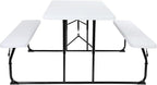 Flash Furniture Insta-Fold Picnic Table - White Wood Grain Folding Picnic Table Bench Set for Adults - 4.5 Foot Folding Table