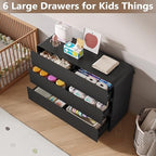 BORNOON Dresser for Bedroom with 6 Drawers, Fluted Chest of Drawers with Round Curved Corner, Hidden Handles, Modern Wood Storage Organizer for Bedroom, Nursery, Living Room
