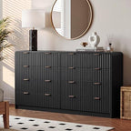 HOUROM 55“ Wide Black Fluted Dresser for Bedroom with 10 Drawers