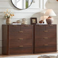 LEYAOYAO Fluted 5 Drawers Dresser for Bedroom Set of 2, 34" Tall Modern Chest of Drawers with Metal Handle, Curved Profile Design,Walnut Wood Drawer Organizer for Bedroom, Living Room, Hallway