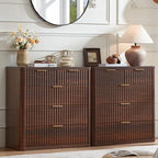 LEYAOYAO Fluted 5 Drawers Dresser for Bedroom Set of 2, 34" Tall Modern Chest of Drawers with Metal Handle, Curved Profile Design,Walnut Wood Drawer Organizer for Bedroom, Living Room, Hallway