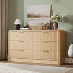 Decofy 55" W Fluted 6-Drawer Dresser for Bedroom,Natural Oak