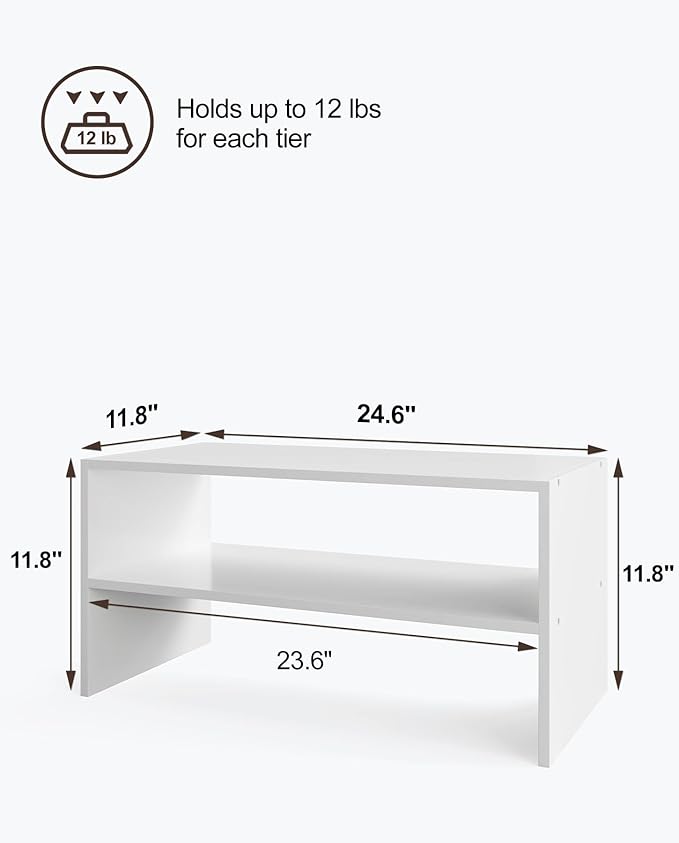2-Tier Stackable White Shoe Rack, Wooden 2-Shelf Shoe Organizer Freestanding Shoe Storage Stand for 6-9 Pairs, Perfect for Closet, Entryway, Office Use - Modern White