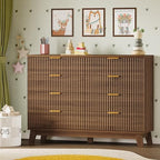 BORNOON Fluted 8 Drawer Tall Dresser, 47.2" Wide Modern Boho Chest of Drawers, Wooden Storage Dresser TV Stand for Bedroom, Living Room, Closet, Hallway, Curved Profile Design