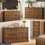 Farmhouse 6 Drawer Dresser for Bedroom, 55" Walnut Dresser with TV Stand