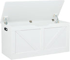 Timberer 39.4" Storage Chest, Wooden Storage Bench, Large Storage Trunk with 2 Safety Hinges, Entryway Shoes Bench for Living Room, Bedroom, White