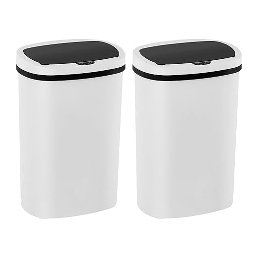 PayLessHere | 13 Gallon Plastic Trash Can | White | Automatic Touchless Lid with Motion Sensor | Kitchen Garbage Can with Waterproof Design | for Home, Office, Bathroom | Pack of 2