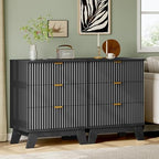 Xixini Fluted Nightstand with Charging Station, Tall Bedside Table, Black